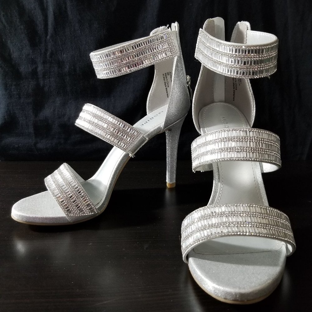Maripe Aurelia Silver 3" Heel US Sz 8 Rhinestone
